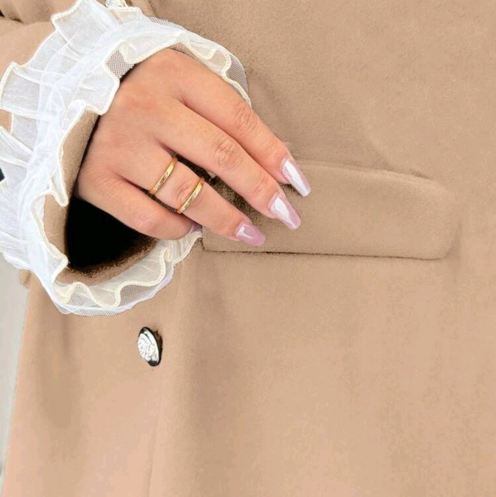 Women's Solid Color Contrast Patchwork Front Button Long Sleeve Casual Jacket - Picture 6 of 6